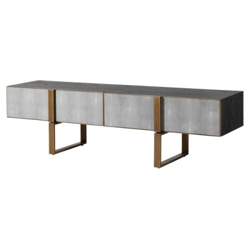 Enderby II 180cm TV Stand – Grey Shagreen Oak Media Unit with Gold Iron Details