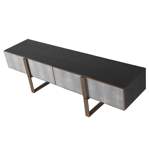 Enderby II 180cm TV stand in grey shagreen and oak with gold iron details