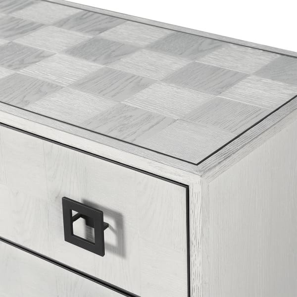 Large Light Oak chest of drawers 180 cm with spacious drawers, black iron details and pale oak finish, modern living room storage cabinet UK