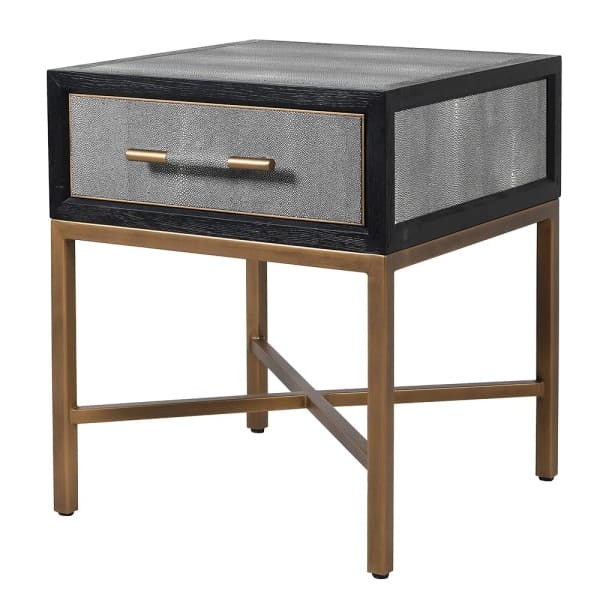 Enderby 61 cm bedside table with drawer in grey shagreen and oak, luxury bedroom cabinet
