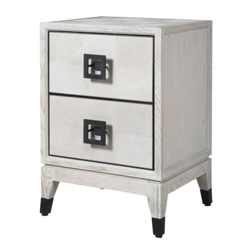 Light Oak Bedside Table 62 cm – Pale Oak with Black Details and Two Drawers