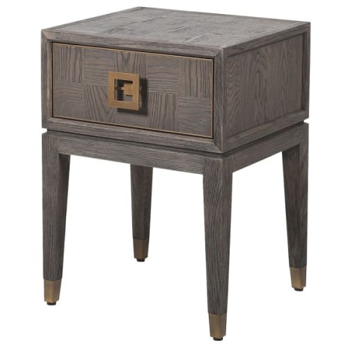 Camile Oak I Bedside Table with Drawer 61 cm – Grey Oak with Brass Details