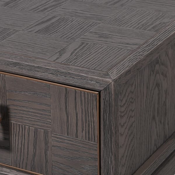 Camile Oak I 61 cm bedside table with drawer in grey oak with brass details, modern bedroom cabinet