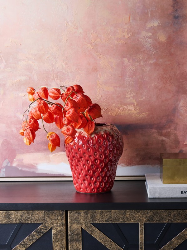 Berry Ceramic Vase L 21 cm – Red Strawberry Table Vase