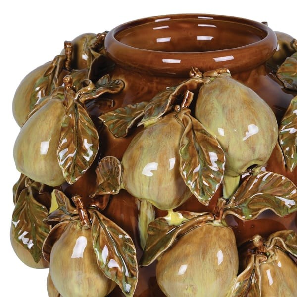 Decorative ceramic vase with sculptural pear motif