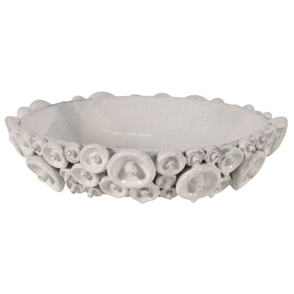 Grey ceramic decorative bowl with mushroom-inspired detail