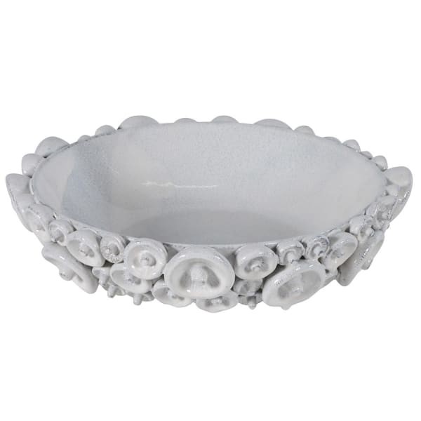 Grey ceramic decorative bowl with mushroom-inspired detail