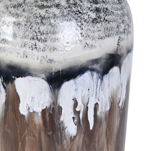 Tall brown, black and white decorative floor vase