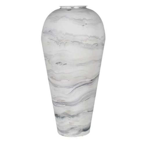 Large White Iron Floor Vase 77 cm – Marble Effect