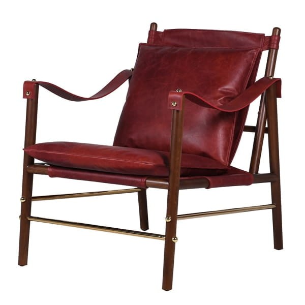 Chester Red Leather Armchair – Cherry Leather, Oak & Stainless Steel