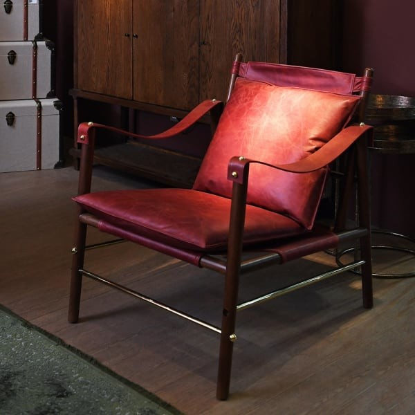 Chester Red Leather Armchair – Cherry Leather, Oak & Stainless Steel
