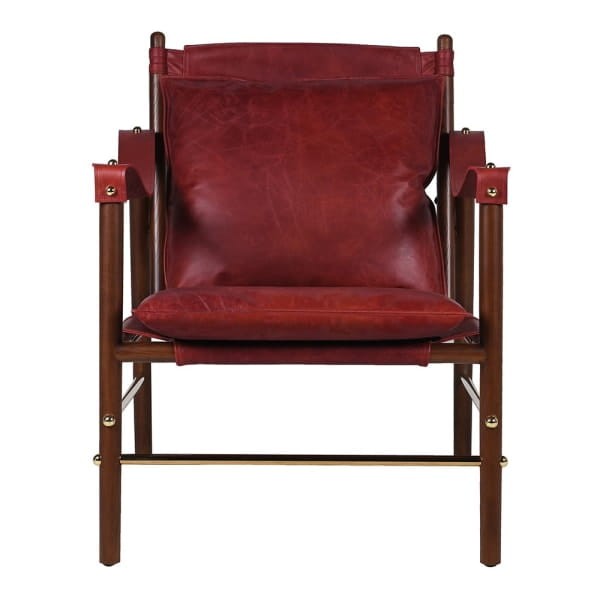Chester Red Leather Armchair – Cherry Leather, Oak & Stainless Steel