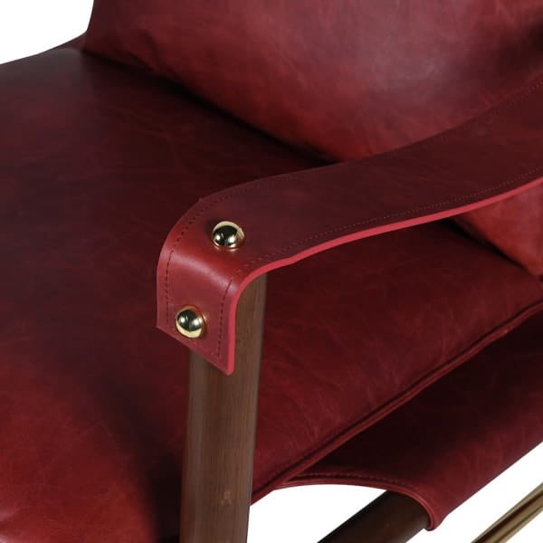 Chester Red Leather Armchair – Cherry Leather, Oak & Stainless Steel