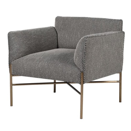 Devon Modern Armchair – Black & White Upholstered Chair with Gold Metal Legs