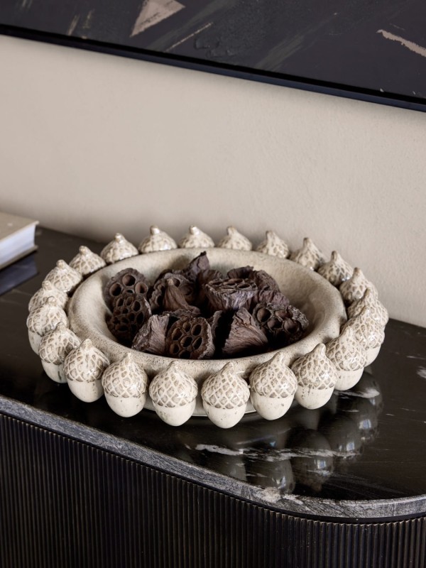 Acorn Ceramic Decorative Bowl 36.5 cm – Acorn Motif Serving Dish