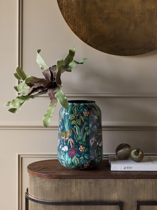 Tropic Iron Planter Vase S 43 cm – Jungle Motif Plant Pot Cover