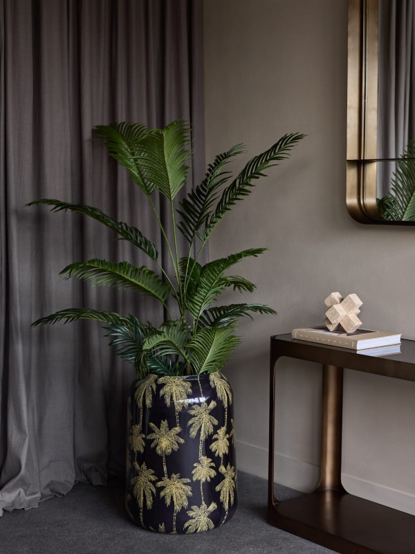 Palm black and gold decorative planter measuring 62 cm high