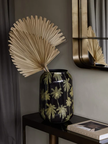 Palm Iron Planter Vase S 43 cm – Black and Gold Decorative Plant Pot Cover