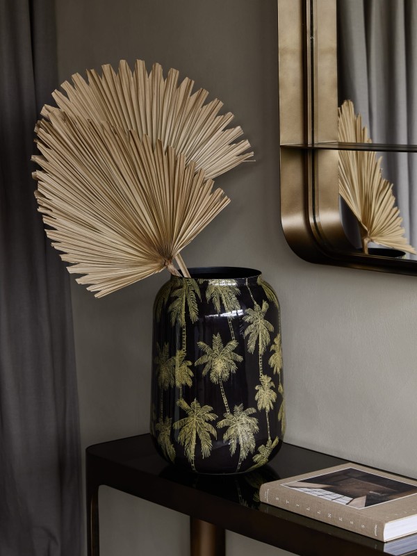 Palm S black and gold decorative planter measuring 43 cm high