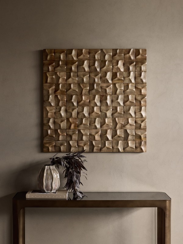 90 cm Wooden 3D Geometric Wall Sculpture – Brown Wall Art in Japan style