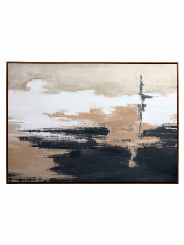 Rise Abstract Wall Art 140 × 100 cm – Beige, Black & Ivory Framed Canvas