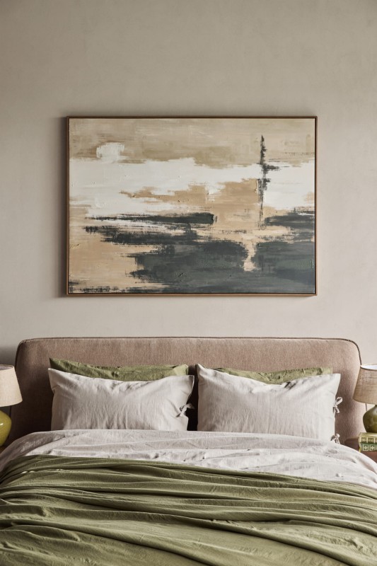Large beige and black abstract canvas for living room