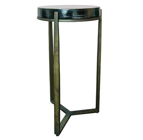 Black Derby 52.5 cm side table – black glass top with gold metal base, luxury modern accent table