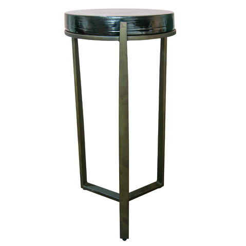 Black Derby 52.5 cm side table – black glass top with gold metal base, luxury modern accent table