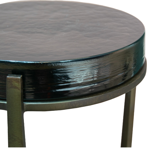 Black Derby 52.5 cm side table – black glass top with gold metal base, luxury modern accent table