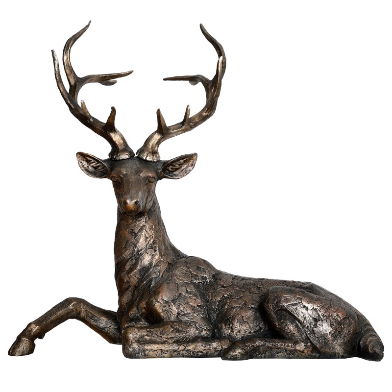 Bronze-Effect Lying Deer Sculpture, 82 cm – Brown Polyresin Stag Statue
