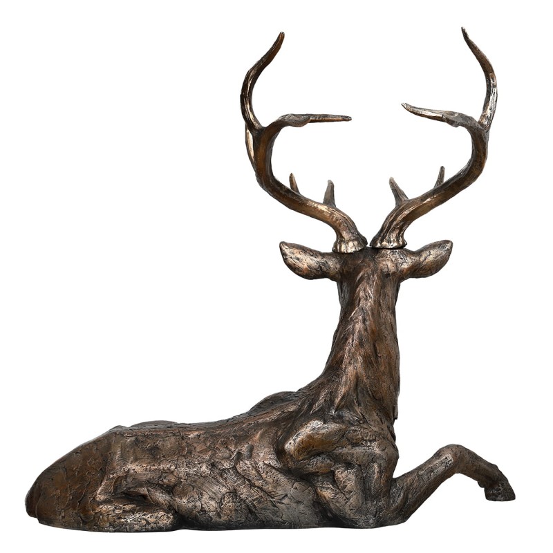 Bronze-Effect Lying Deer Sculpture, 82 cm – Brown Polyresin Stag Statue