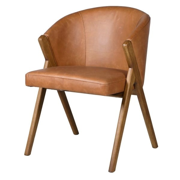 Belgrave Tan Leather Dining Chair with Wooden Frame