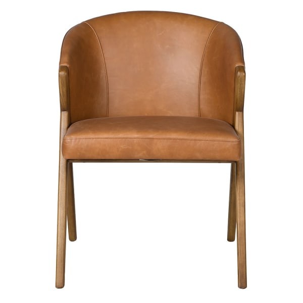 Belgrave Tan Leather Dining Chair with Wooden Frame