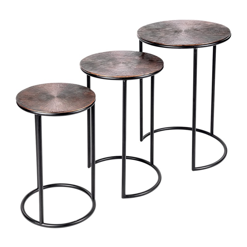 Set of Three Copper & Black Aluminium Side Tables
