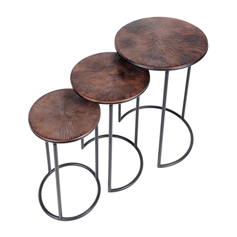 Copper aluminium nesting side tables – set of three for modern living rooms