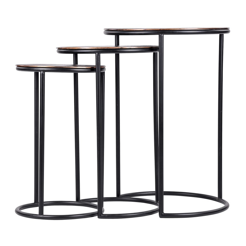 Modern copper side tables with black frames, stacked nesting design