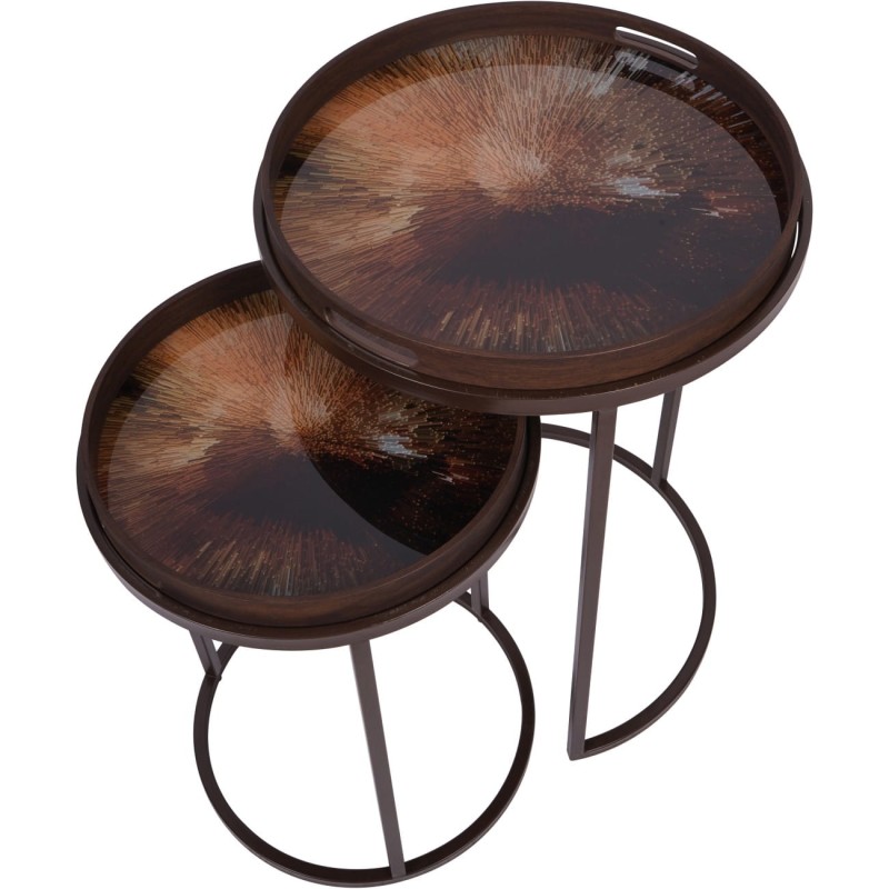 Golden side tables with removable tray top – set of two brown metal accent tables