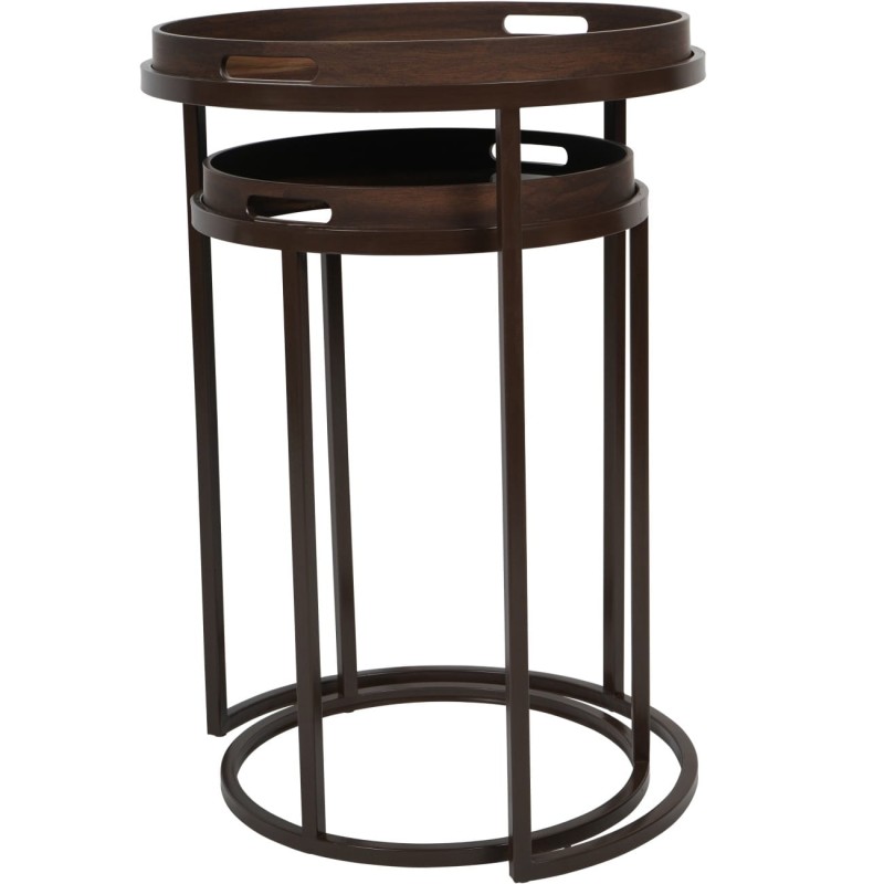 Golden side tables with removable tray top – set of two brown metal accent tables