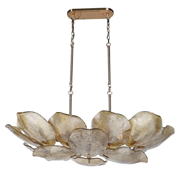 Glass Floris floral chandelier with glass flowers and elegant gold frame