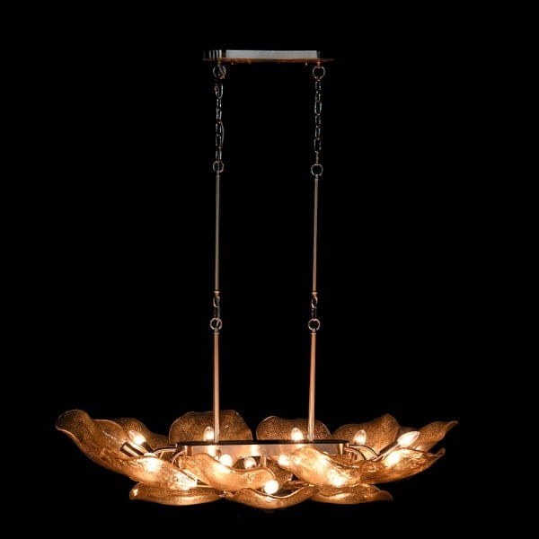 Glass Floris floral chandelier with glass flowers and elegant gold frame