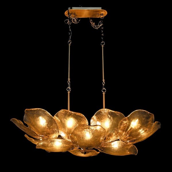 Glass Floris floral chandelier with glass flowers and elegant gold frame