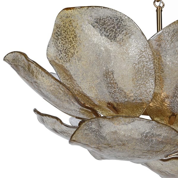 Glass Floris floral chandelier with glass flowers and elegant gold frame