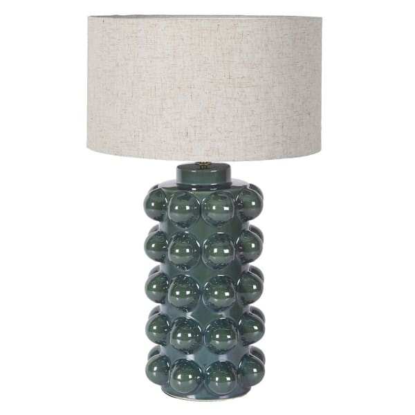 Bobble Green Table Lamp with Ceramic Base and Linen Shade – 65 cm