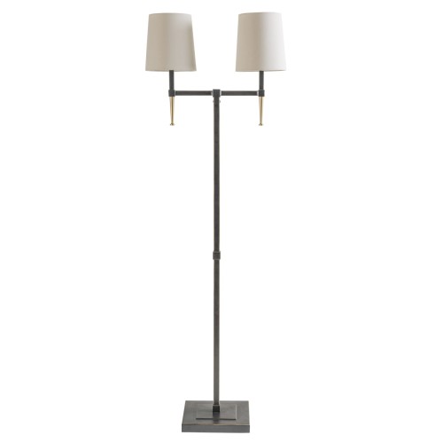Stella Floor Lamp – 166 cm, Double Arm, Black & Gold with Linen Shades