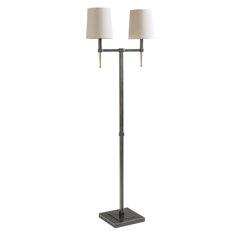 Stella Floor Lamp – 166 cm, Double Arm, Black & Gold with Linen Shades