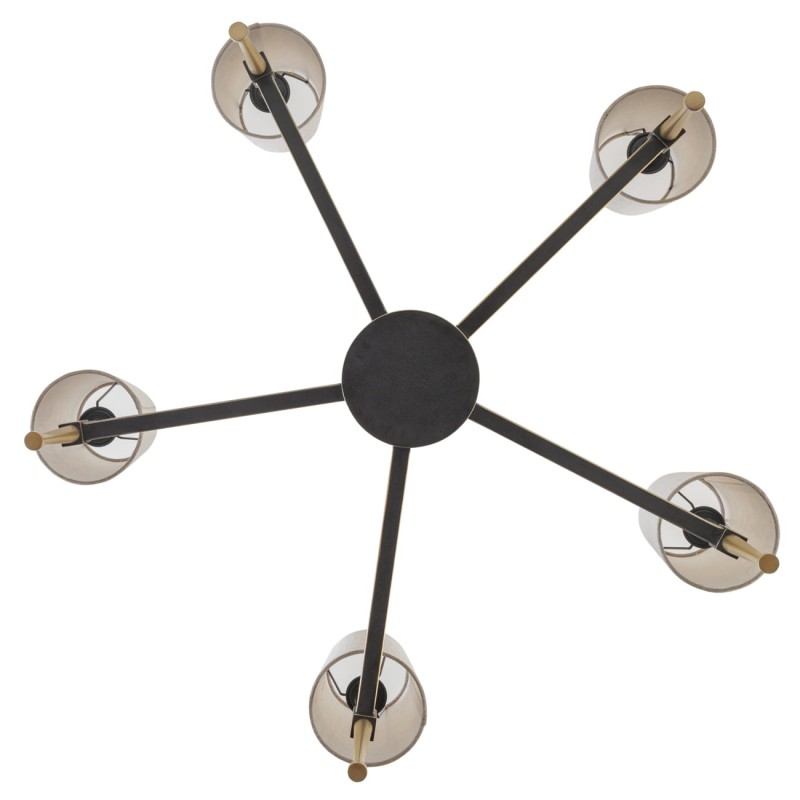 Stella 5-arm candle chandelier in black and gold with linen shades, bringing elegant ambient lighting to living rooms and dining rooms.