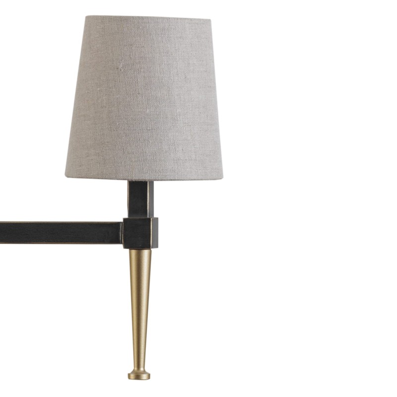 Stella 5-arm candle chandelier in black and gold with linen shades, bringing elegant ambient lighting to living rooms and dining rooms.