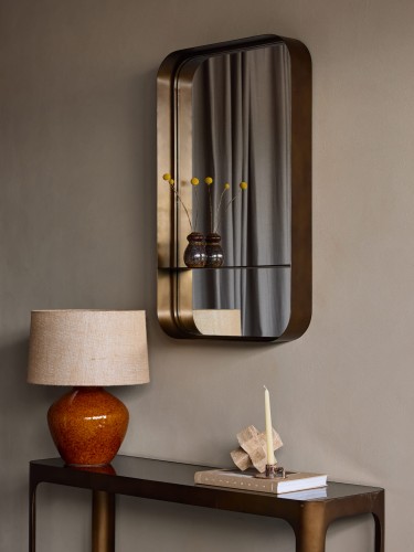 Camden Medium Mirror with Shelf 101 cm – Wall Mirror with Gold Iron Frame