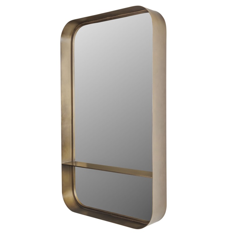 Camden Medium wall mirror with shelf, 101 cm, in a gold iron frame.