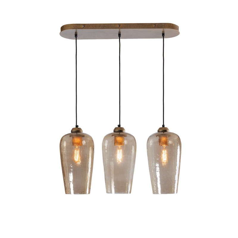 Charlotte Trio ceiling light – gold glass finish, three glass shades, 125 cm